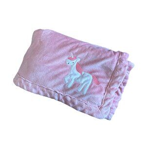 Carters Child of Mine Soft Plush Baby Girl Blanket 30" x 40" Pink Unicorn Minky